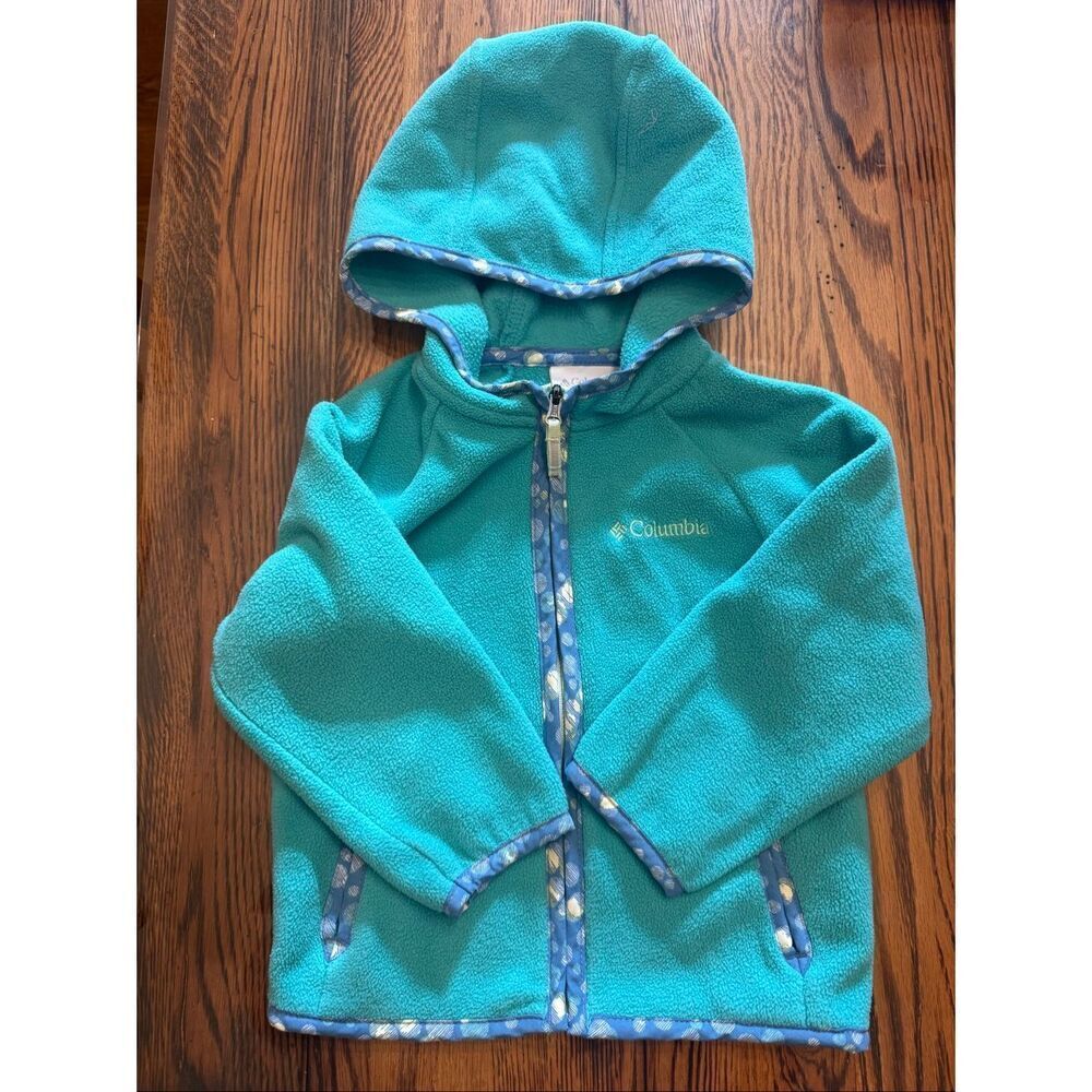 Columbia Aqua Blue Fast Trek II Hooded Fleece Long Sleeve Full Zip Jacket‎ Sz 2T